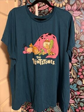 torrid Teal Short Sleeve Flintstones Tee with Pink and Yellow Graphic